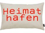 Dekokissen DONE. "HEIMATHAFEN", beige (beige, neon orange, schriftzug), B:40cm L:60cm, Polyester, Dekokissen_Sitzkissen_Kissenhüllen, Extra weiche Haptik