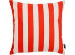 Dekokissen DONE. "STRIPES", rot (beige, neon orange, schriftzug), B:45cm L:45cm, Polyester, Dekokissen_Sitzkissen_Kissenhüllen, Extra weiche Haptik
