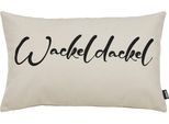 Dekokissen DONE. "WACKELDACKEL", beige, schwarz, schriftzug, B:40cm L:60cm, Polyester, Dekokissen_Sitzkissen_Kissenhüllen, Extra weiche Haptik