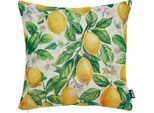 Dekokissen DONE. "LEMON", beige, gelb, grün, bedruckt, B:45cm L:45cm, Baumwolle, Leinen, Dekokissen_Sitzkissen_Kissenhüllen, Bedruckt