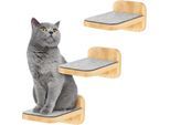 HAPPYPET Katzentreppen 3er-Set für Wandmontage - Nachhaltiges Hartholz, Designer Kletterwand Katzen, Katzentreppe mit Filzbezug, Katzenleiter, Katzenwand zum Klettern, Catwalk Natur 3x Stufen M