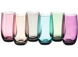 Longdrinkglas LEONARDO "SORA", bunt (mehrfarbig), H:14cm Ø:6cm, Glas, Trinkgefäße, Longdrinkglas, 390 ml, farbig sortiert, 6-teilig