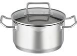 Kochtopf RÖSLE "EXPERTISO", silber (silberfarben), B:17,5cm H:10,5cm L:25cm Ø:16cm, Töpfe, Kochtopf, Innenskalierung und Schüttrand, spülmaschinen- und induktionsgeeignet