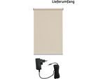 Elektrisches Rollo SUNLINES "Miami", beige (creme, silberfarben), B:200cm H:180cm, Polyester, Rollos, Elektrisches Rollo, appgesteuert via Bluetooth, mit Motor & Akku, silberfarbener Fallstab