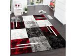 Teppich PACO HOME "Diamond 663", rot (rot, grau), B:80cm H:18mm L:150cm, Polypropylen (PP), Teppiche, Teppich, Kurzflor, Karo Muster, 3D-Design, ideal im Wohnzimmer & Schlafzimmer