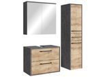 BADMÖBEL-SET Florence 3 Teile Kastanien Eiche mit Dunkel Grau - 60 x 35 x 51 cm