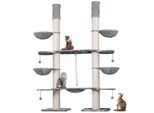 HAPPYPET XXL Kratzbaum-Landschaft für große Katzen - 2-in-1 Aktivitäts- und Sisal-Paradies mit Deckenspanner 280cm hoch Premium Plüsch Grau