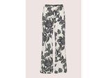 Chinos MADELEINE "Druckhose Baumwollhose mit floralem Print", Damen, Gr. 19, N + K Gr, schwarz (schwarz, weiß), Obermaterial: 100% Baumwolle CO., Modern, weit, Hosen, Baumwoll-Druckhose mit Madeirastickerei