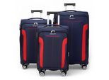 Blauwe uitbreidbare zachte koffer met 8 wielen, reisbagageset, lichte handbagage