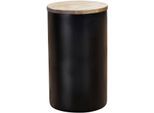 Vorratsdose WENKO "Modell Mio", schwarz (dose: schwarz, deckel: braun), H:19cm Ø:11cm, Borosilikatglas, Lebensmittelaufbewahrungsbehälter, Vorratsdose, Frischhaltedose für Lebensmittel, luftdichter Deckel aus Akazienholz