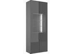 Vitrine HBZ "Santorin Vitrine, Melaminbeschichtung, LED-Beleuchtung", grau (anthrazit), B:75cm H:196cm T:40cm, Glas, Holzwerkstoff, Schränke, Vitrine, LED Vitrine, mit Softclose-Funktion, Lip Griffe aus Metall
