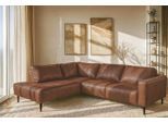 Ecksofa HOME AFFAIRE "Fumone, Lederoptik oder Soft-Touch Chenille", braun (cognac), B:260cm H:83cm T:200cm, 35% Lederfasern; 65%Polyester, Sofas, Ecksofa, Breite 260, mit schwarzen Massivholzfüßen