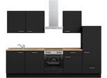 Küchenzeile NOBILIA "Touch I", NEU: individuell anpassbar mit gratis Profi-Beratung", schwarz (küche: schwarz, korpus: schwarz, arbeitsplatte: eiche sierra nachbildung), B:300,3cm H:216,6cm T:60cm, Komplettküchen-Sets, Küchenzeile, vormontiert, Breite 300 cm, Ausrichtung wählbar, wahlw. mit E-Geräten