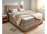 Boxspringbett OTTO HOME "MIVVA inkl. Bettkasten & Topper, Komfortliegehöhe: 67cm, Breite: 180cm", cappuccino, B:204cm L:215cm, Holz teilmassiv, Holzwerkstoff, Spanplatte, Komplettbetten, Boxspringbett, in H3, H4 oder Hmix H3/H4, wahlweise mit oder ohne LED-Leuchten