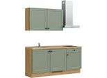 Küchenzeile NOBILIA "Cascada I", NEU: individuell anpassbar mit gratis Profi-Beratung", grün (küche: grün, korpus: lacklaminat schilffarben, arbeitsplatte: eiche sierra nachbildung), B:180,3cm H:216,6cm T:60cm, Komplettküchen-Sets, Küchenzeile, vormontiert, Breite 180 cm, Ausrichtung wählbar, wahlw. mit E-Geräten