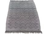 Badematte TOM TAILOR HOME "Vintage Wash, Badvorleger, Badezimmer Teppich", grau (anthrazit), H:6mm, Baumwolle, Badematten, Badematte, Badteppich, Uni Farben, Rauten Muster, mit Fransen, reine Baumwolle