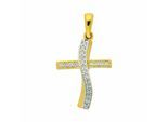 Kreuzkette ADELIA´S "Halskette - Kreuzkette mit Kreuz Anhänger mit Zirkonia aus 333", gold, Halsketten, Damen, Gelbgold 333 Gold, Gelbgold 333, Gold, Kreuzkette, Schmuckset mit bis 45 cm stufenlos verstellbarer 925 Silber Halskette