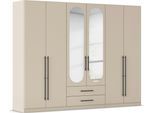 Kleiderschrank OTTO HOME "Schlafzimmer Schrank Garderobe RONDO Breiten 136/181/226/271 cm", beige (champagner), B:271cm H:210cm T:54cm, Holzwerkstoff, Schränke, Kleiderschrank, elegante ovale Spiegelelemente Metallgriffe in Schwarz MADE IN GERMANY