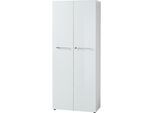 Aktenschrank MUENCHEN 80x37x196cm 5 Ordnerhöhen Glasfront & Abschließbar Weiß