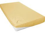 Spannbettlaken PRIMERA "Mako-Feinjersey Spannbetttuch", gelb (senf), L:200cm, Mako-Jersey, Obermaterial: 100% Baumwolle, Bettlaken, Spannbettlaken, Geeignet für Standardmatratzen bis 22 cm, 100% Baumwolle