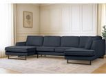Wohnlandschaft HOME AFFAIRE "Pinto, 350 cm, U-Form, XXL, mit Ottomanen", blau (rauchblau), B:350cm H:85cm T:206cm, Luxus-Microfaser in Lederoptik (100% Polyester);Cord (92% Polyester, 8% Polyamide), Sofas, Wohnlandschaft, Cord, Chenille, Lederoptik, mit Keder, Metallfüße, Wellenunterfederung