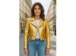 Dames Gouden Cropped Brando Leren Bikerjack - Durban