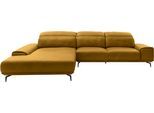 Wohnlandschaft MUSTERRING "MR 2490 Ecksofa mit erstklassigem Sitzkomfort, Long-Life-Leder", gelb (kurkuma, s), B:342cm T:207cm, Sofas, Wohnlandschaft, Fuß schwarz, Sitzhöhe 48cm, wahlweise mit Funktionen, Maße 342x207 cm
