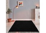 Teppich THEKO "Happy Cotton Fleckerl, handgewebt", schwarz, B:160cm H:5mm L:230cm, Baumwolle, Teppiche, Teppich, Flachgewebe, reine Baumwolle, meliert, mit Fransen, auch als Läufer
