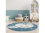 Kinderteppich CARPET CITY "Anime9383", blau, H:11mm Ø:160cm, Polypropylen (PP), Teppiche, Spielteppich, Sternen-Teppich mit Mond, Weicher Flor, Pflegeleicht, Kinderzimmer