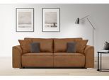 3-Sitzer INOSIGN "BEATRICE, B: 250 cm - wahlweise mit Bettfunktion", gelb (curry), B:250cm H:92cm T:107cm, Sofas, u. Bettkasten, incl. 2 Zierkissen