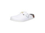 Pantolette BIRKENSTOCK "Boston ESD", Damen, Gr. 44, weiß, Obermaterial: 100% Rindsleder Leather cow., Schuhe Pantolette
