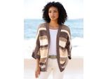 Strickjacke HEINE, Damen, Gr. 40/42, braun (dunkeltaupe, ecru, geringelt), 52% Polyacryl, 24% Polyamid, 20% Polyester, 3% Wolle, 1% Elasthan, gemustert, gestreift, mehrfarbig, Strickjacken Strickjacke