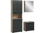 Badmöbel-Set WELLTIME "FLORENZ, 3-teilige Badkombination, hochwertige MDF-Front", nox oak nb, schwarz matt, B:135cm H:185cm T:30cm, Holzwerkstoff, MDF, Kastenmöbel-Sets, Badmöbel-Set, Bad-Kombination, Bad-Möbel, Badezimmer, Kombination, Kombi