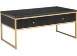Couchtisch LEONIQUE "Fleuriss", schwarz (schwarz, goldfarben), B:110cm H:48cm T:60cm, Tische, Couchtisch, Keramikplatte, goldenen Beinen, FSC-zertifiziertem Holz, Breite 110 cm