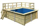 Rechteckpool KARIBU "Holzpool Milano B", braun, B:353cm H:124cm L:320cm Ø:476,5cm, Schwimmbecken, Rechteckpool, BxLxH: 353x320x124 cm, kesseldruckimpägniert mit 2 Sonnenterassen