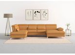 Wohnlandschaft SIT & MORE "Cabrio U-Form, B: 359 cm, mit Sitztiefen-, Arm- & Kopfteilverstellung", gelb (curry), B:359cm H:87cm T:230cm, Sofas, Wohnlandschaft, 3 Nierenkissen, Federkern, optional Bettfunktion und Stauraum
