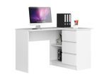 Akord Eckschreibtisch, Weiß, Holzwerkstoff, 2 Fächer, 3 Schubladen, L-Form,Formgebogen,Formgebogen, 124x77x85 cm, Arbeitszimmer, Schreibtische, Eckschreibtische