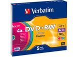 1x5 Verbatim DVD+RW 4,7GB 4x Speed Colour Surface Slimcase