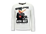 Local Fanatic Rhinestones sweater shooting duck gun trui
