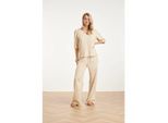 Smashed Lemon Linnen look wide leg broek in crème beige