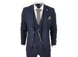 Heren 3-delige Wollen Pak Marineblauw Tweed Ruit Peaky Blinders 1920 Gatsby Formeel
