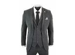 Heren 3-delige Antracietgrijze Haringbone-Tweed Streeppak