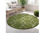 Muratap Trellis uni rond effen laagpolig vloerkleed modern 200 cm rond