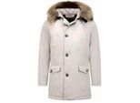 Enos Winterjas parka met grote echte bontkraag beige