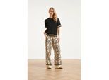 Smashed Lemon Crème wide leg broek met zwart grafisch patroon