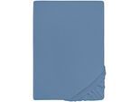 Spannbettlaken BIBERNA "THEA Baumwoll-Jersey mit Elasthan, 160 g/m²", blau (azurblau), 1 Stk., Jersey-Elasthan, 120-130x200-220 25cm, Jersey-Elasthan, Obermaterial: 97% Baumwolle, 3% Elasthan, Bettlaken, Spannbettlaken, Bettlaken für Matratzen bis 25 cm Höhe, pflegeleicht, bügelfrei
