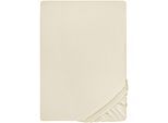 Spannbettlaken BIBERNA "THEA Baumwoll-Jersey mit Elasthan, 160 g/m²", grau (kitt), 1 Stk., Jersey-Elasthan, 140-160x200-220 25cm, Jersey-Elasthan, Obermaterial: 97% Baumwolle, 3% Elasthan, Bettlaken, Spannbettlaken, Bettlaken für Matratzen bis 25 cm Höhe, pflegeleicht, bügelfrei
