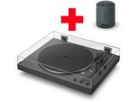 SONY Plattenspieler "PS-LX3BT + SRS-XB100", schwarz, B:43cm H:11,7cm T:36,6cm, Plattenspieler, Vollautomatik, Hi Res Wi, Riemenantrieb, Phono Vorv., Staubschutzhaube, Plattenspieler