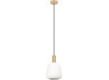 EGLO Hängeleuchte "MANZANARES Pendellampe, Stahl und Glas, E27, Esstischlampe, Lampe", gold (messingfarben, goldfarben), Ø 22,5cm H: 110cm, 1 Stk., Leuchten, Hängelampe, H110 x Ø22,5 cm, messing-gebürstet, gold, 1X40W exkl., Hängeleuchte