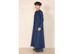 Marineblauwe Thobe Emirati Jubba Islamitische kleding voor jongens, kaftan met Eid-koord en kwastjes